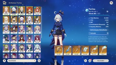 ⭐ GENSHIN IMPACT - AR56, 21x5★ Furina C2 +Assinatura, Nilou + Signature,Navia+ Assinatura, Nicole...